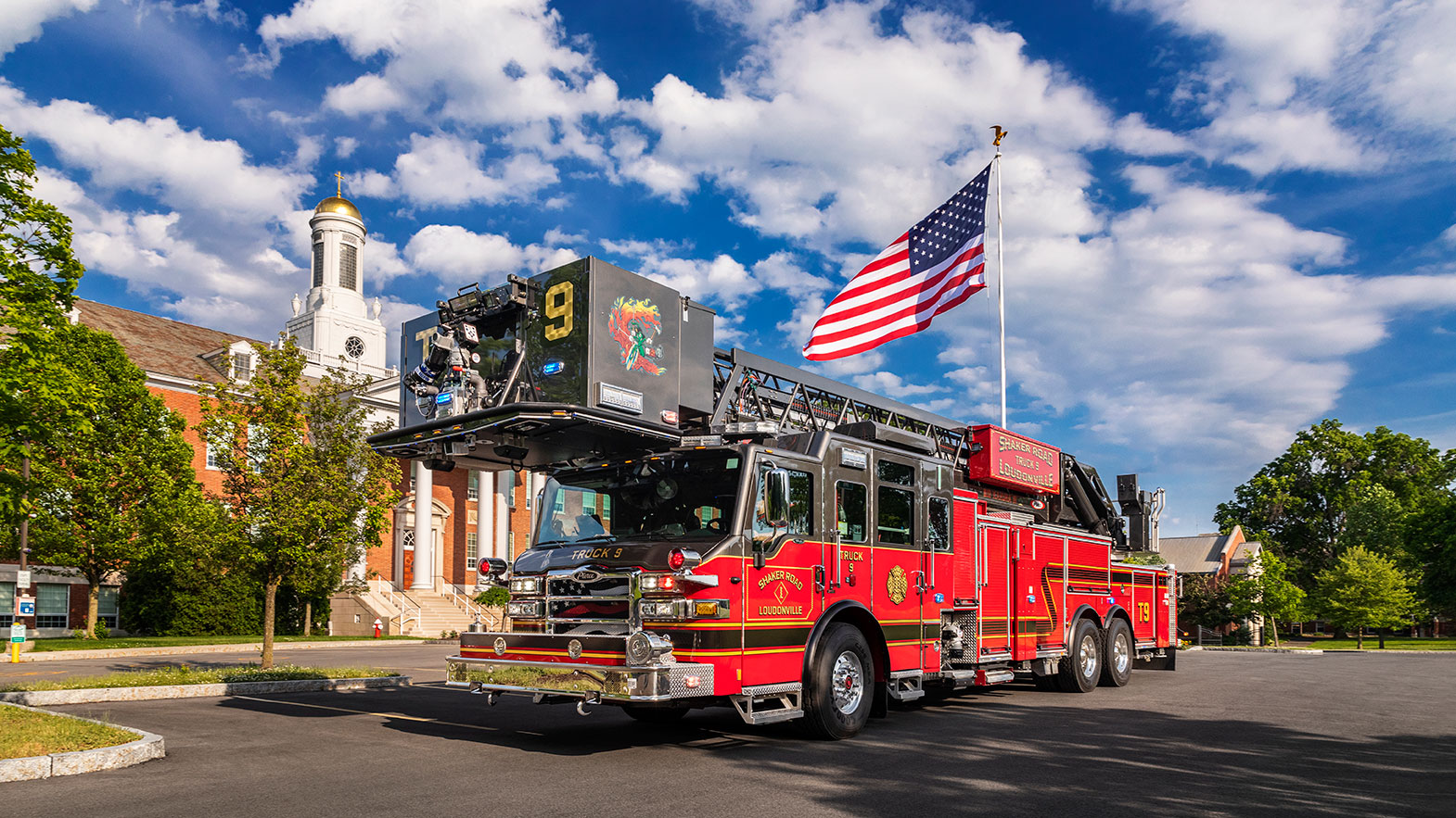 100 Steel Aerial Platform with American Flag flying for New York Fire Department