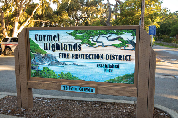 Carmel Highlands Fire Protection District sign outside of station