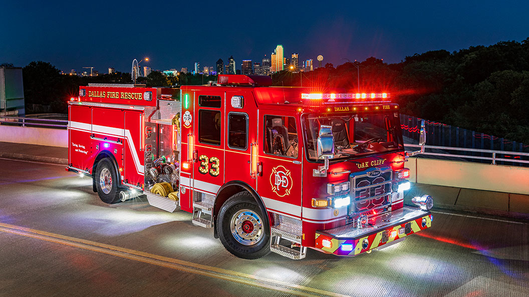 Enforcer Custom Chassis Fire Truck Responding in Dallas