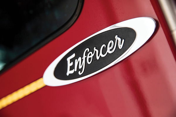 Piece Enforcer Custom Chassis Fre Truck Logo on side of pumper fire truck