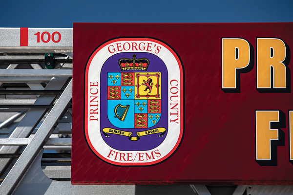 Fire Department Custom Graphic Logo on Aerial Ladder